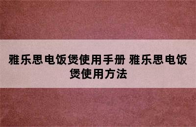 雅乐思电饭煲使用手册 雅乐思电饭煲使用方法